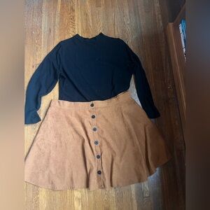 Shein size 2x outfit set | Button-Front camel circle skirt and long sleeve top